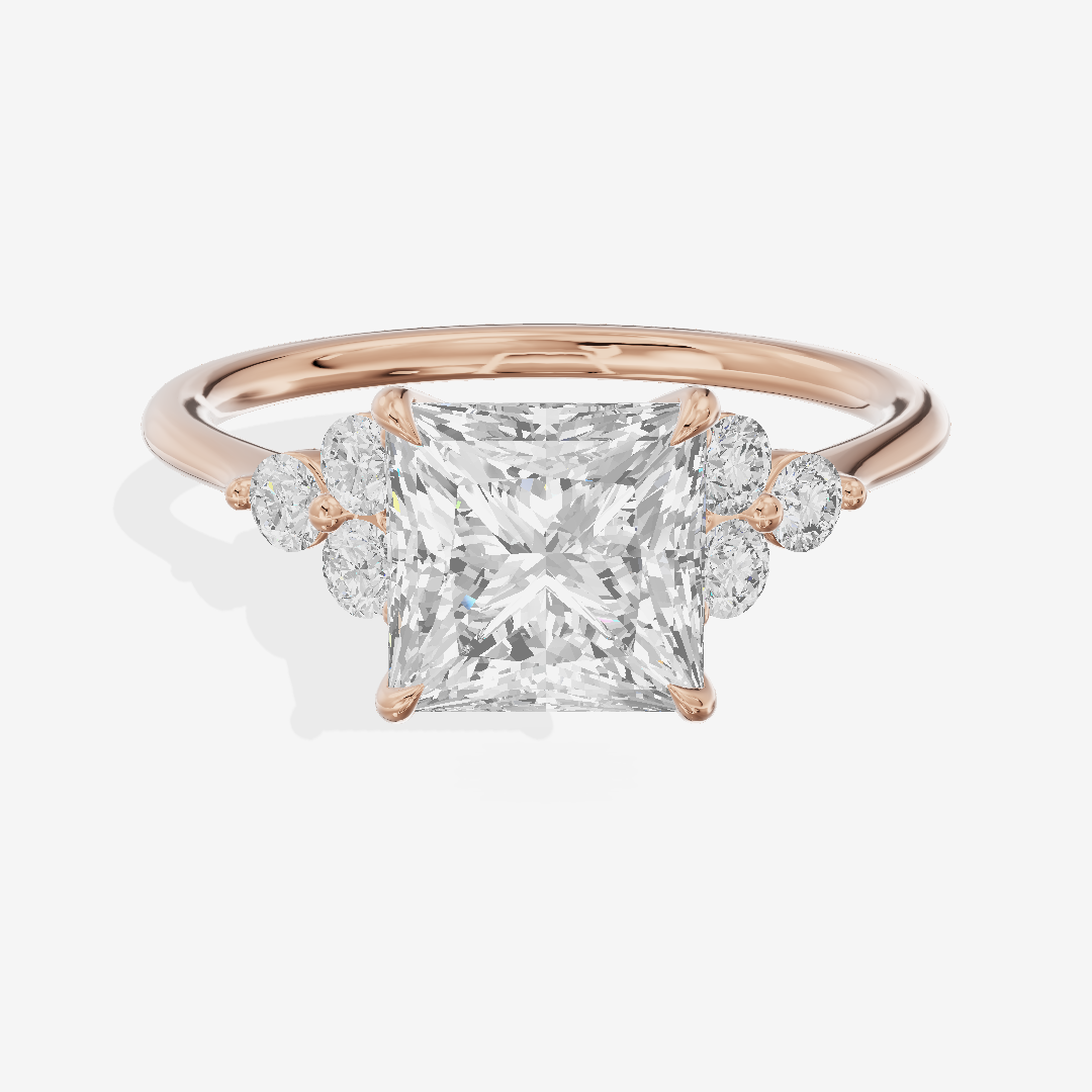 Luxe Trueheart Princess Engagement Ring with Side Stones (1/5 ct. tw.) in 18K Rose Gold