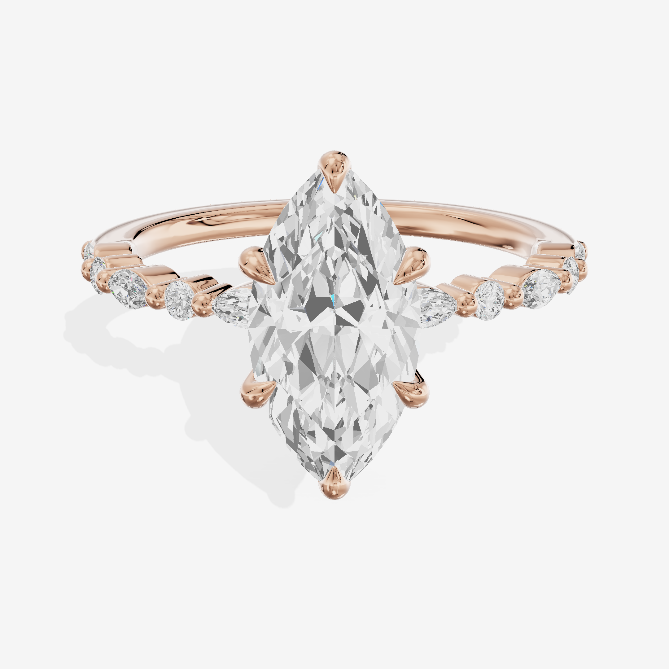 Lustrous Solea Marquise Engagement Ring with Side Stones (1/20 ct. tw.) in 18K Rose Gold