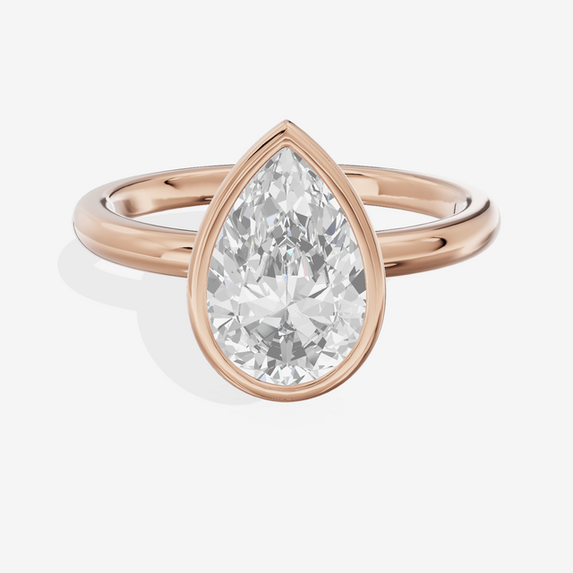 Tensare Bezel 2mm Pear Solitaire Engagement Ring in 14K Rose Gold