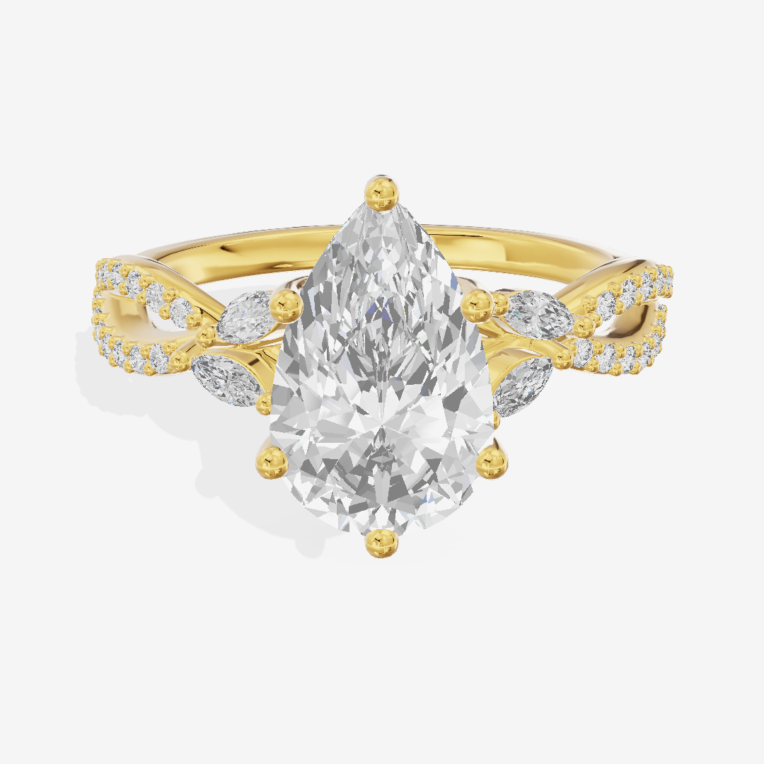 Luxe Domeline 1.5mm Pear Solitaire Engagement Ring (1/8 ct. tw.) in 18K Yellow Gold