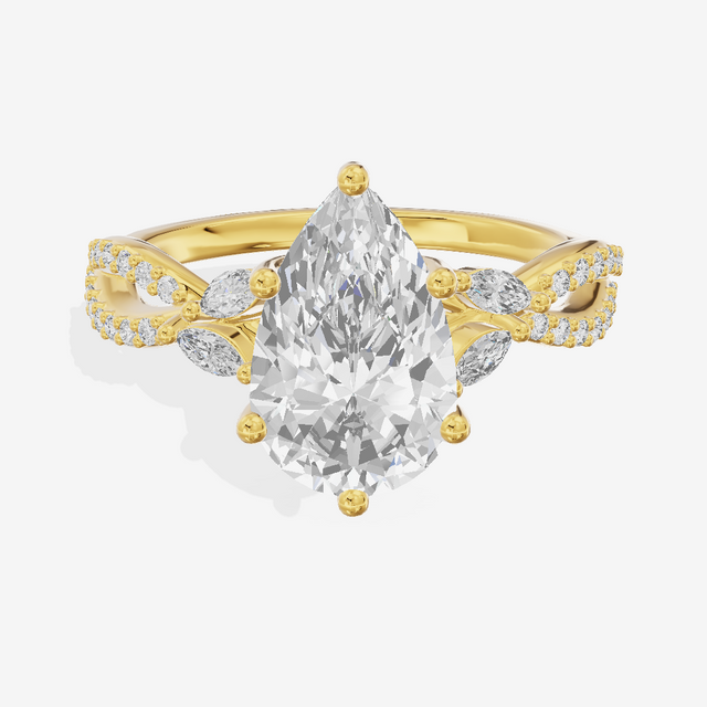 Luxe Domeline 1.5mm Pear Solitaire Engagement Ring (1/8 ct. tw.) in 18K Yellow Gold