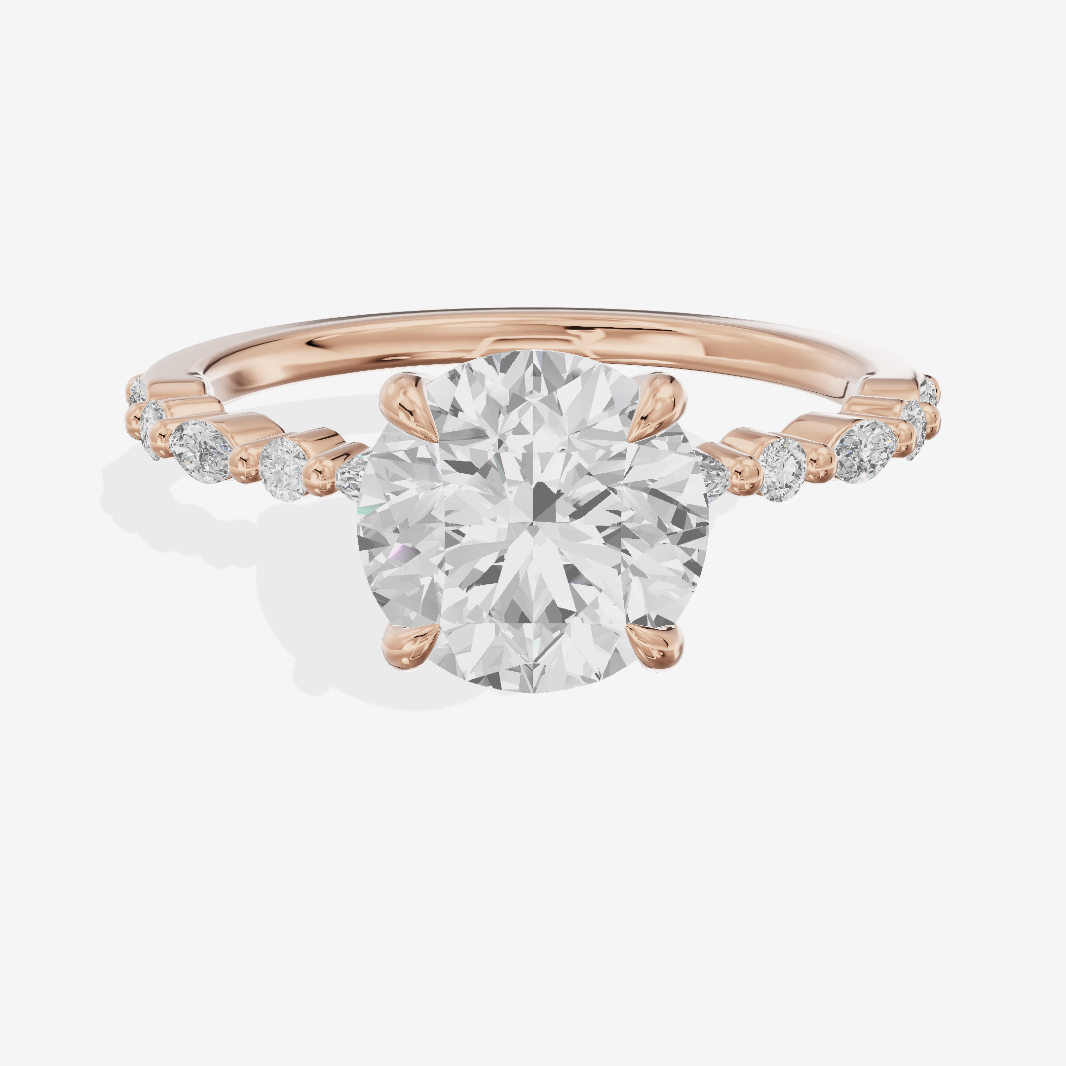 Classic Halcyon Round Engagement Ring with Side Stones (1/4 ct. tw.) in 18K Rose Gold