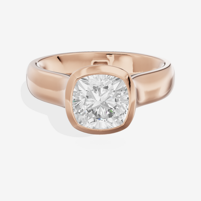 Cherubine 4mm Cushion Bezel Engagement Ring in 18K Rose Gold
