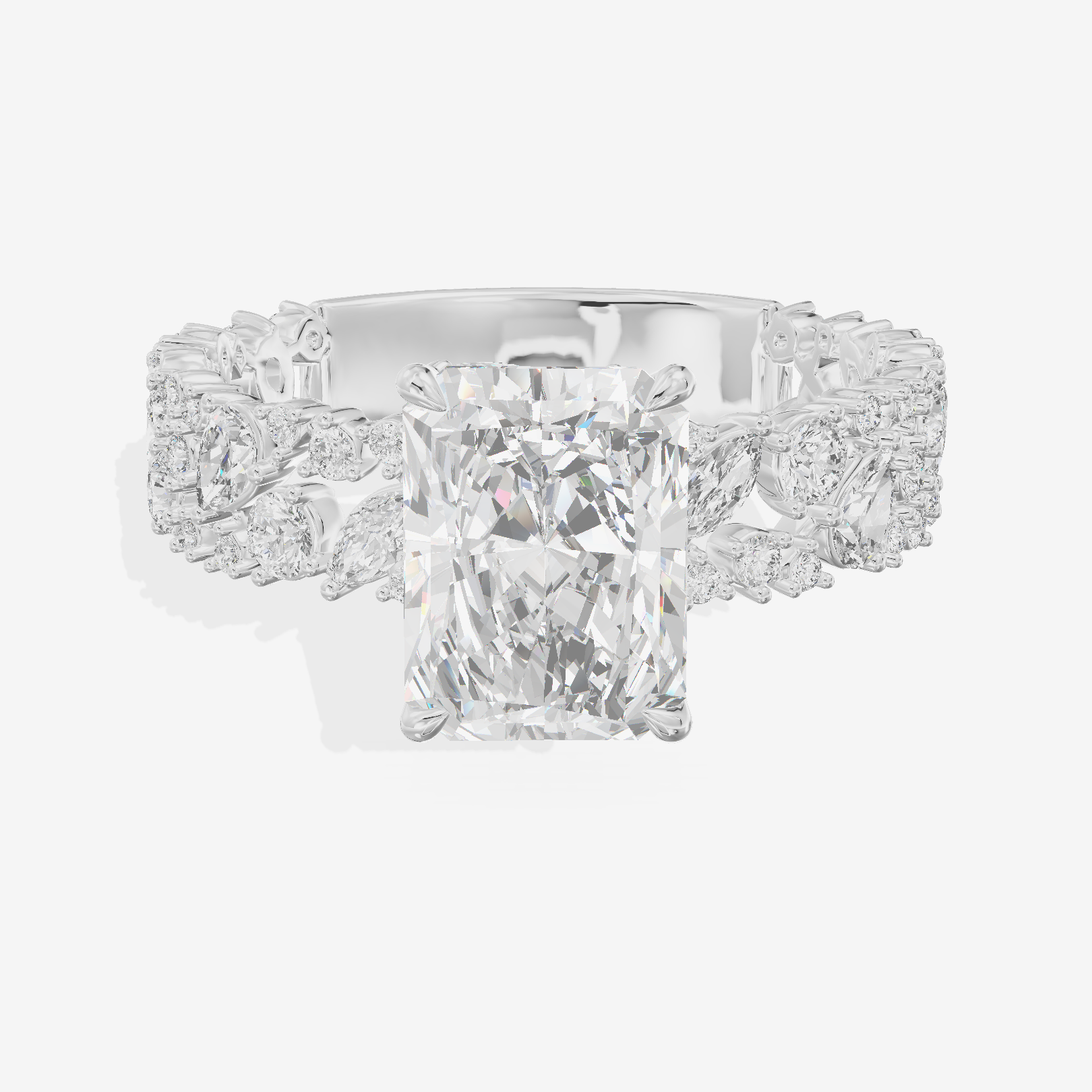 Aurea Cathedral 4.2mm Radiant Engagement Ring with Side Stones (3/4 ct. tw.) in 18K White Gold