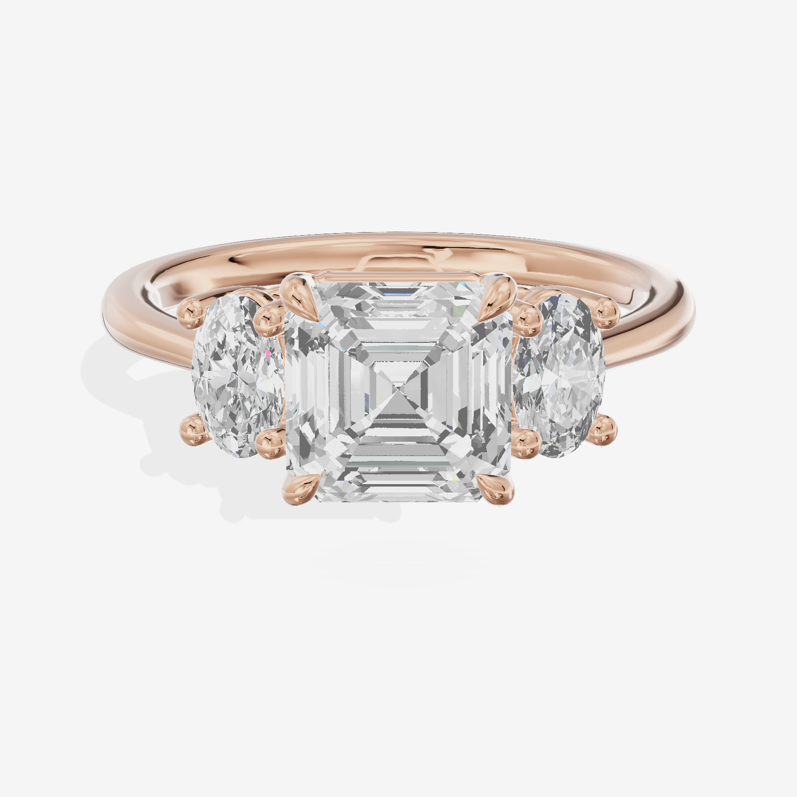 Modern Coeurine Three Stone Asscher Engagement Ring (1/2 ct. tw.) in 18K Rose Gold