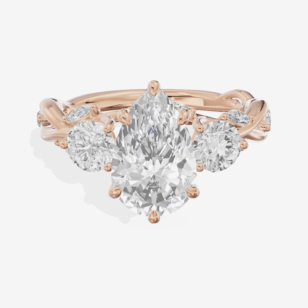 Modern Vowsae Three Stone Pear Engagement Ring (3/4 ct. tw.) in 14K Rose Gold