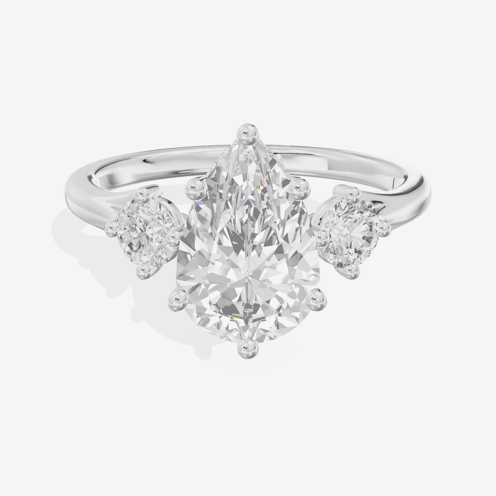 Luxe Solea Three Stone Pear Engagement Ring (1/3 ct. tw.) in 18K White Gold