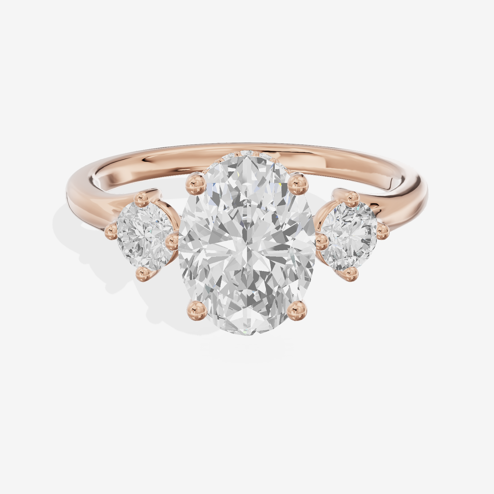 Luxe Solea Three Stone Oval Engagement Ring (1/3 ct. tw.) in 18K Rose Gold