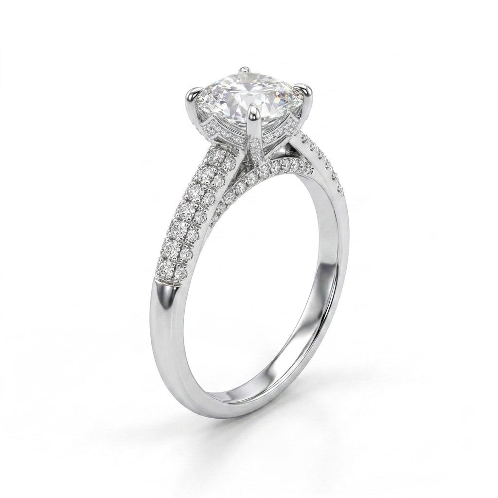 Solitaire Pavé Princess Engagement Ring (1.04 ct. tw.) in 18K White Gold