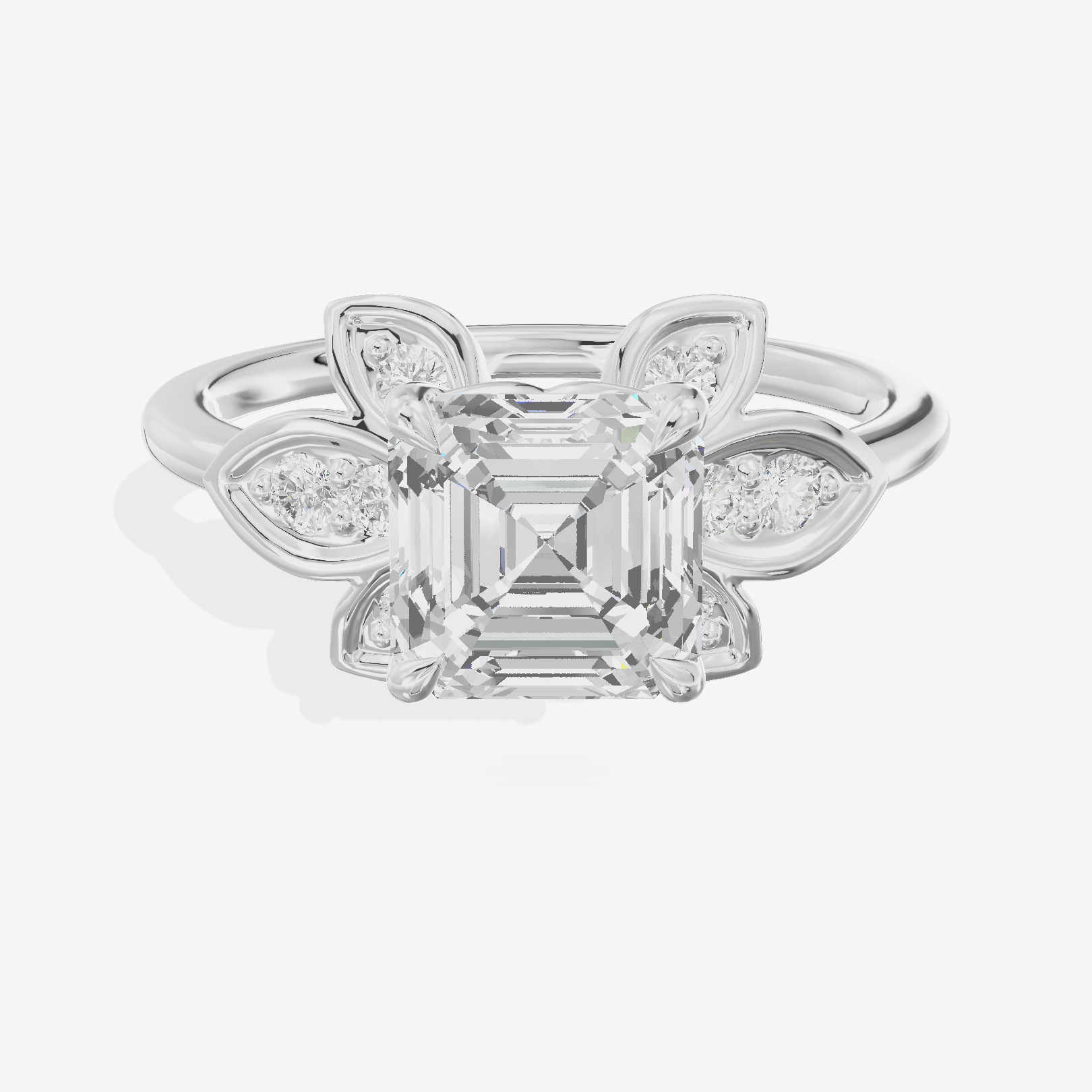 Petite Whisper Asscher Engagement Ring with Side Stones (1/10 ct. tw.) in 18K White Gold