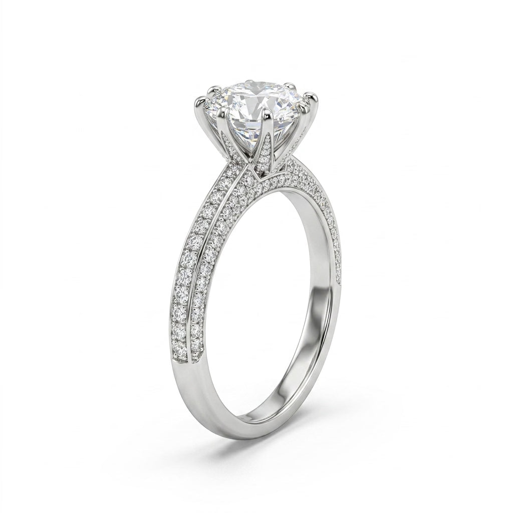 Solitaire Pavé Round Engagement Ring (1.07 ct. tw.) in 18K White Gold