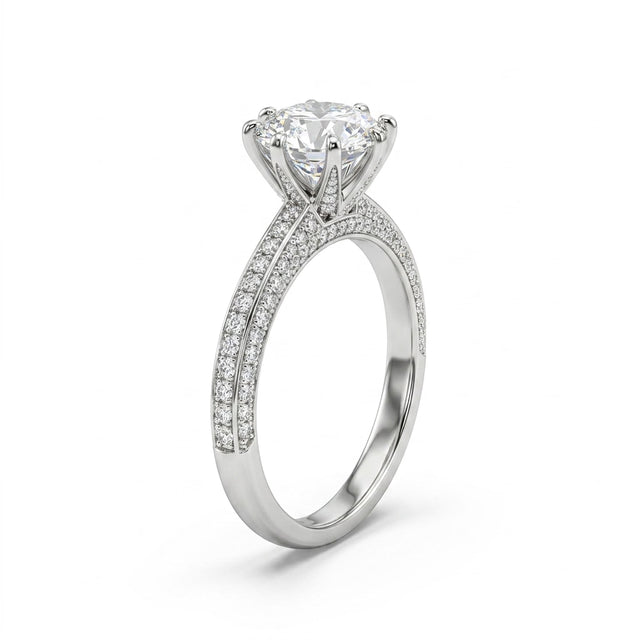 Solitaire Pavé Round Engagement Ring (1.07 ct. tw.) in 18K White Gold