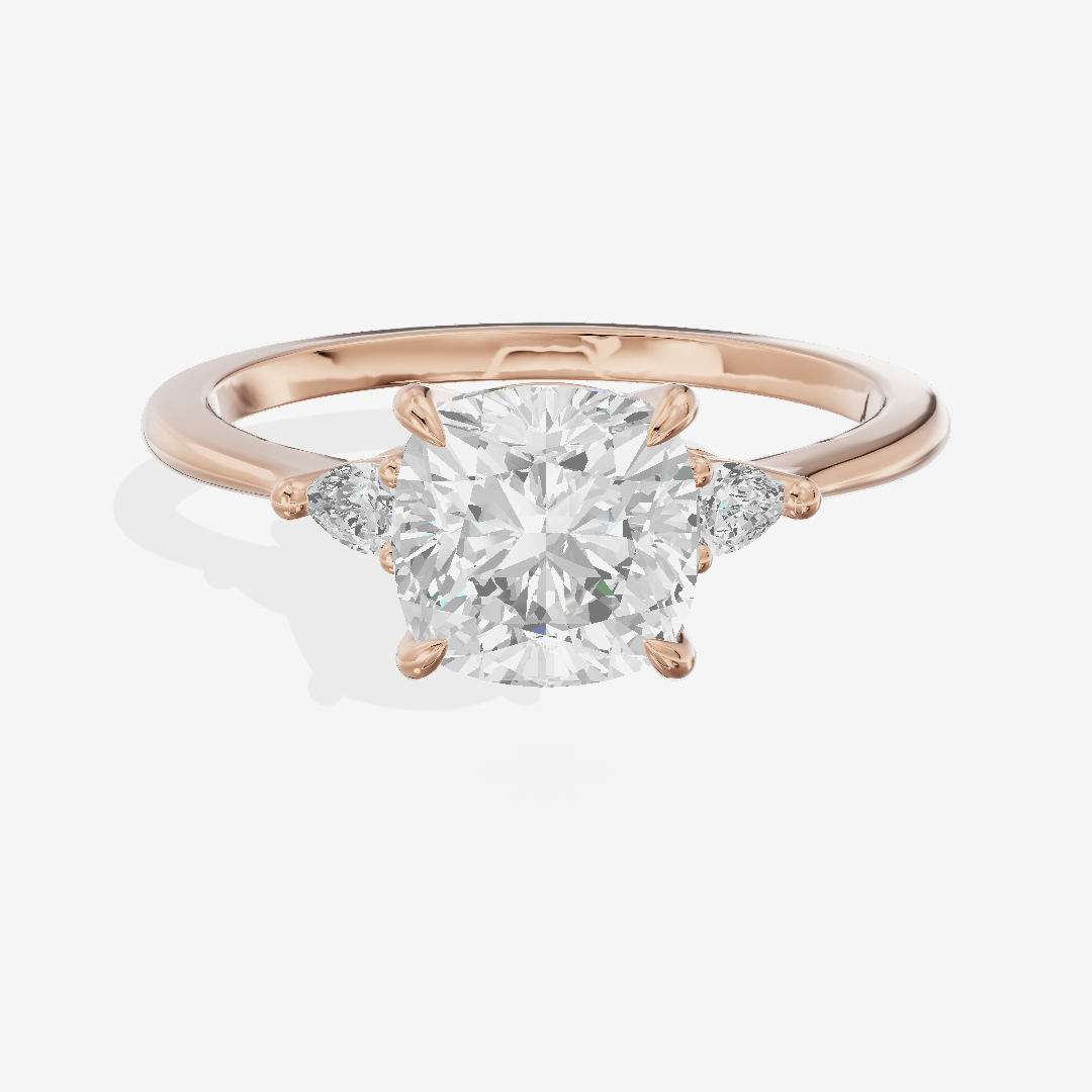 Clusta Three Stone Cushion Engagement Ring (1/10 ct. tw.) in 14K Rose Gold