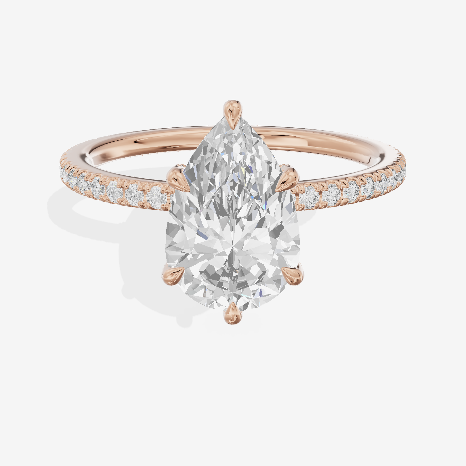 Lustrous Sincere Pear Engagement Ring with Side Stones (1/3 ct. tw.) in 14K Rose Gold