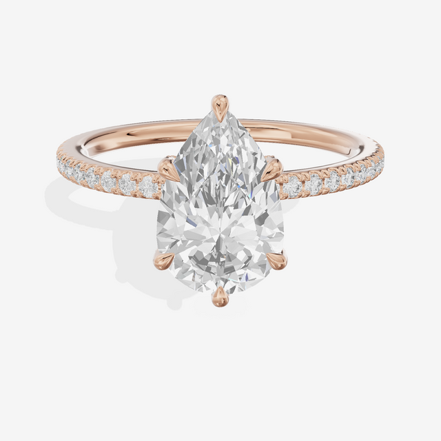 Lustrous Sincere Pear Engagement Ring with Side Stones (1/3 ct. tw.) in 14K Rose Gold