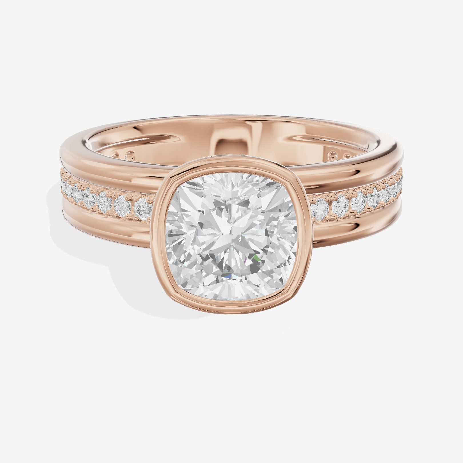 Belovae Bezel Cushion Engagement Ring with Side Stones (1/4 ct. tw.) in 14K Rose Gold