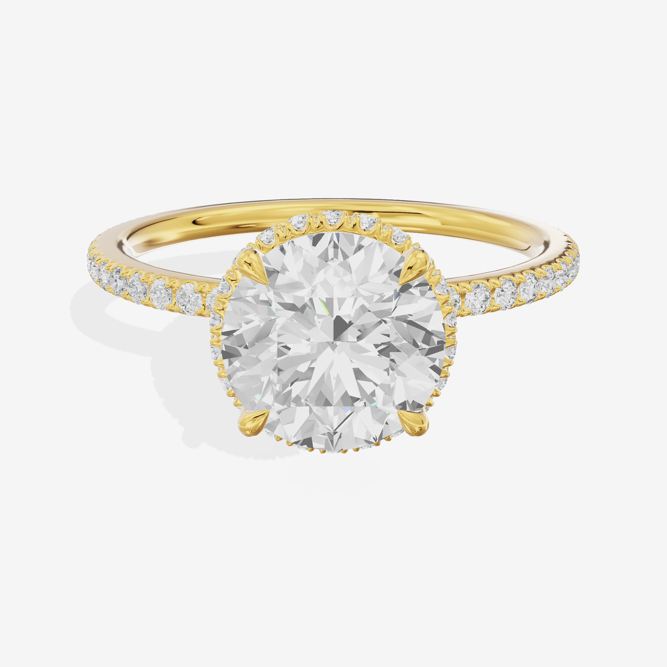 Crowned Whisper Round Hidden Halo Engagement Ring in 14K Yellow Gold