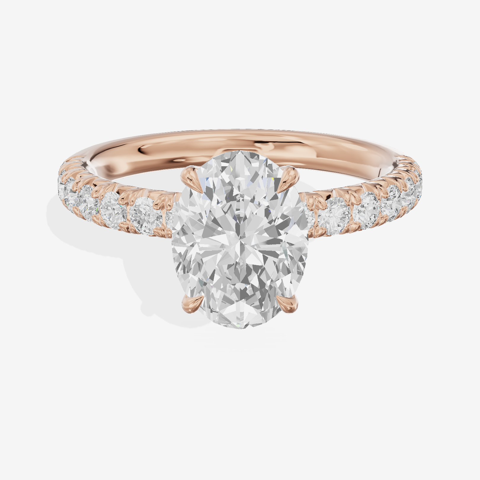Lustrous Selenia Oval Engagement Ring with Side Stones (1/4 ct. tw.) in 18K Rose Gold