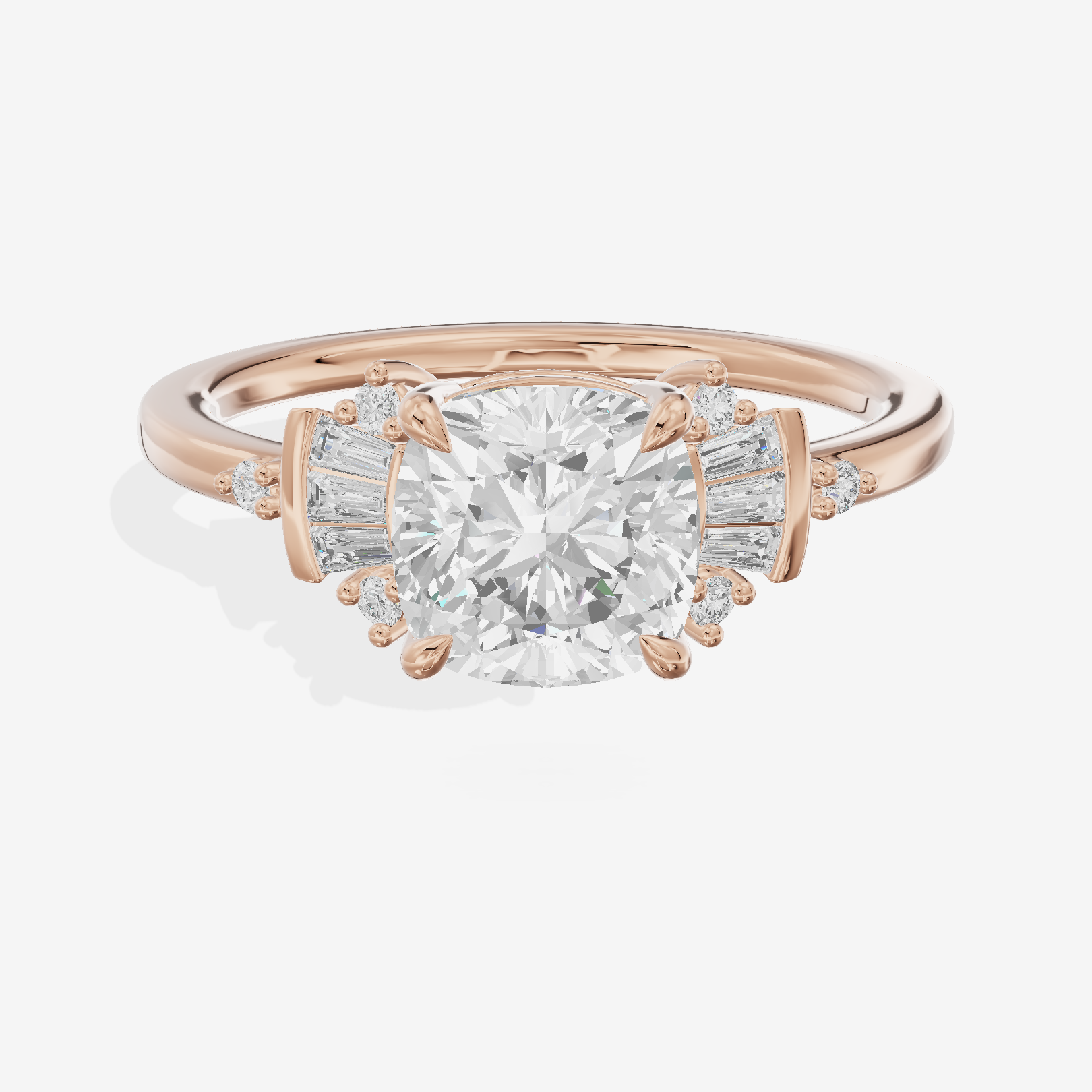 Petite Trellise Cushion Engagement Ring with Side Stones (1/3 ct. tw.) in 18K Rose Gold
