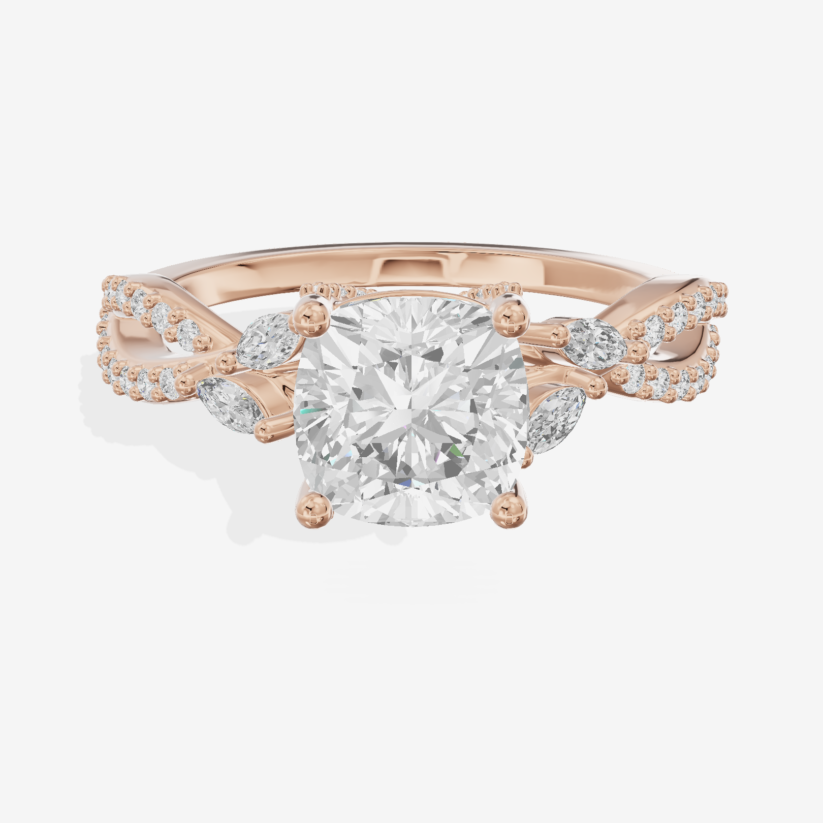 Luxe Heartline 1.5mm Cushion Engagement Ring with Side Stones (1/3 ct. tw.) in 14K Rose Gold