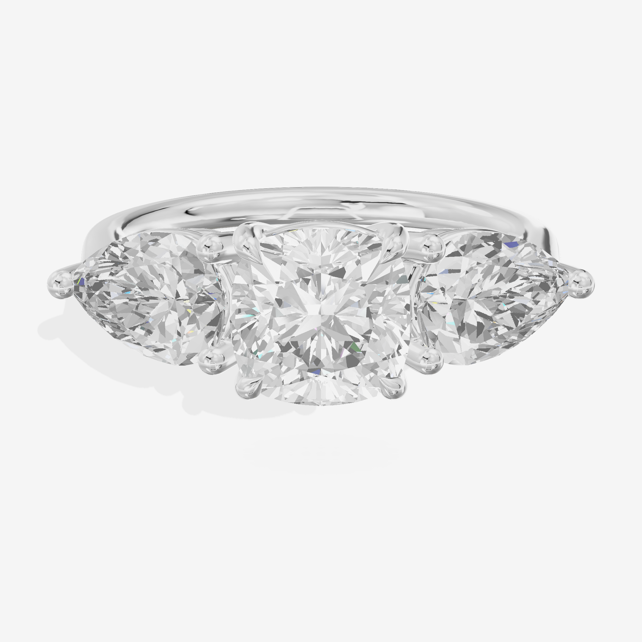 Luxe Heartline Three Stone Cushion Engagement Ring (3/4 ct. tw.) in 14K White Gold