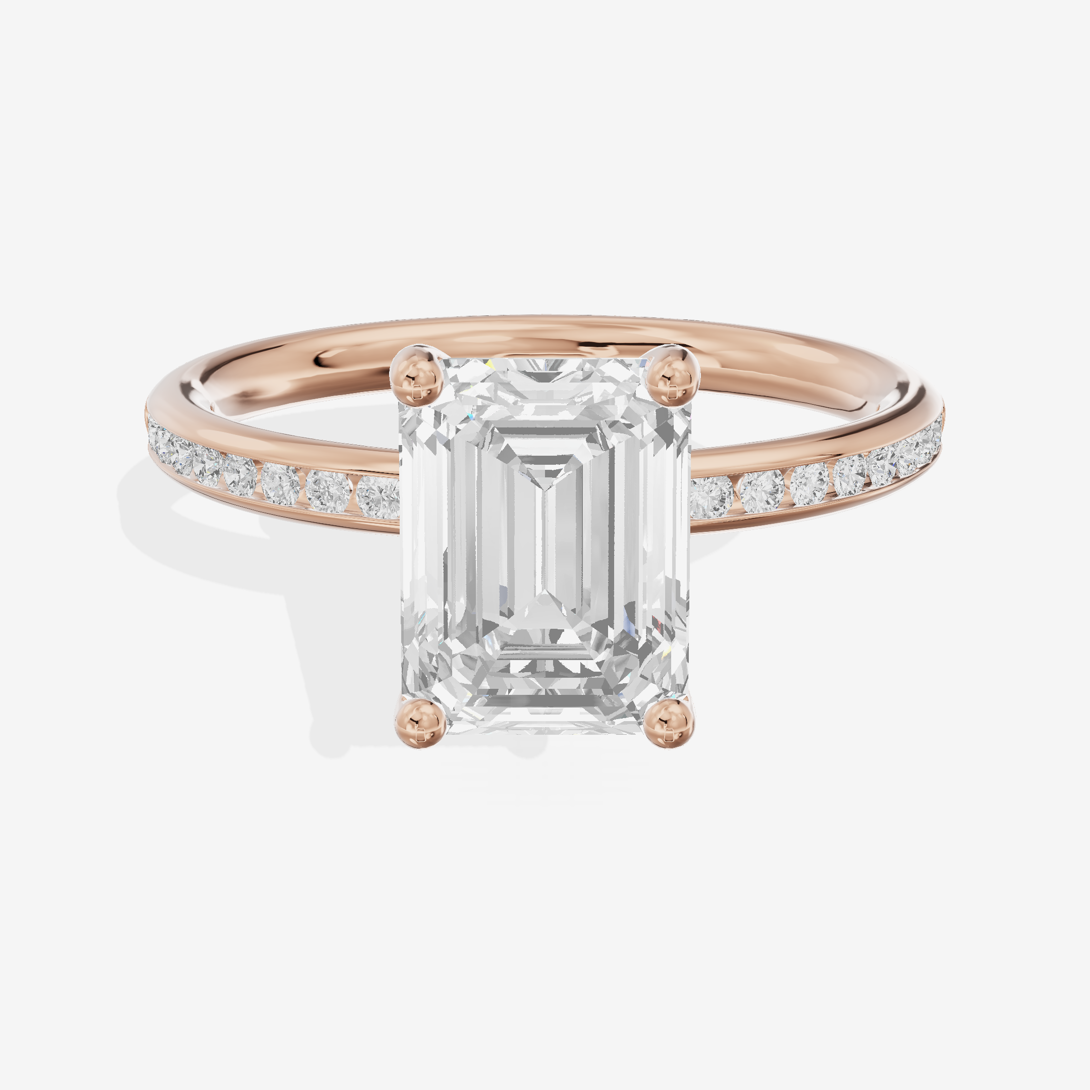 Classic Trellise Emerald Engagement Ring with Side Stones (1/8 ct. tw.) in 18K Rose Gold