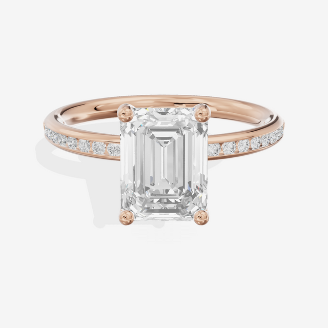 Classic Trellise Emerald Engagement Ring with Side Stones (1/8 ct. tw.) in 18K Rose Gold