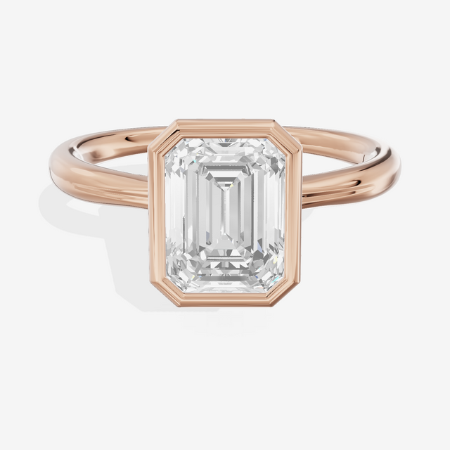 Coeurine Bezel 2mm Emerald Solitaire Engagement Ring in 14K Rose Gold