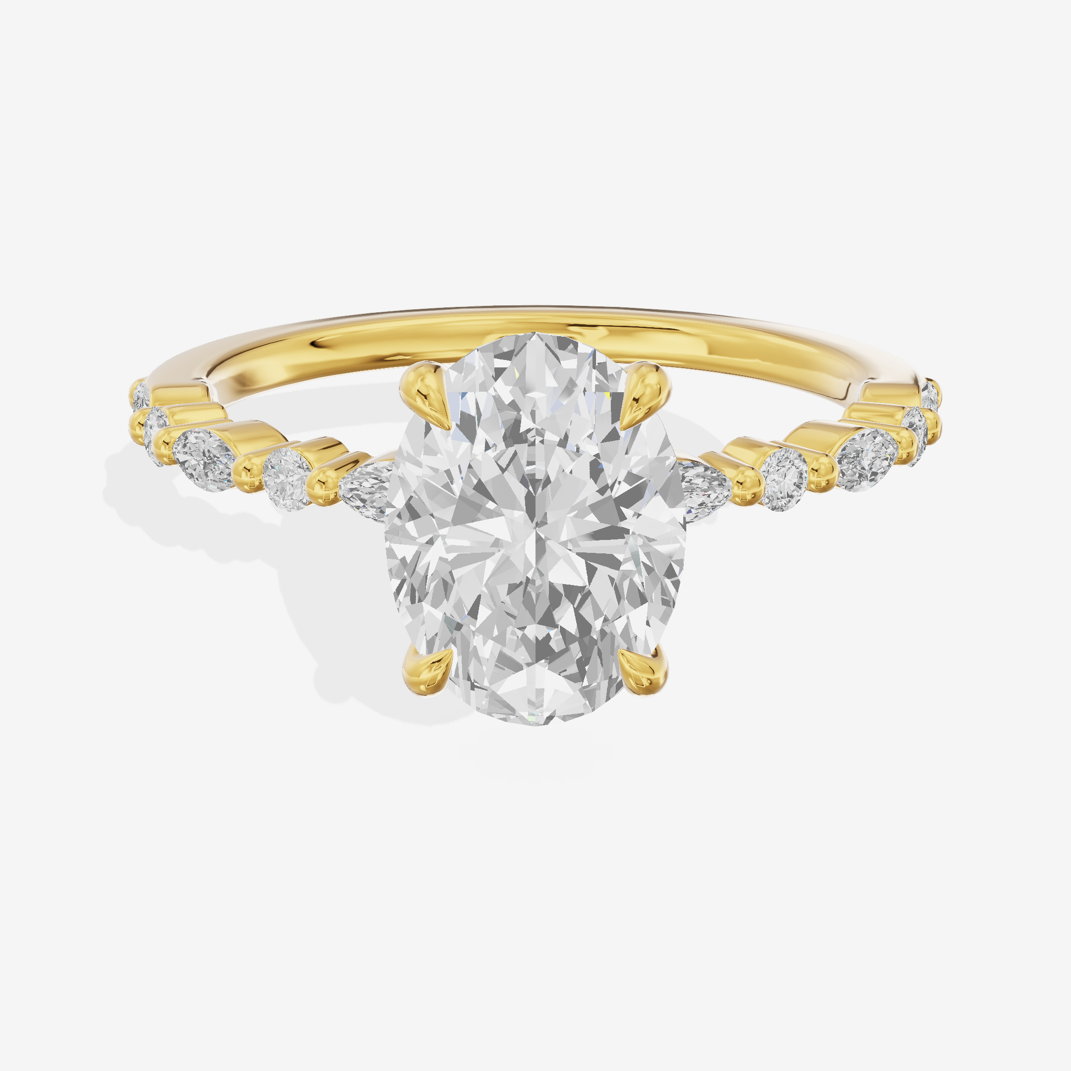 Lustrous Solea Oval Engagement Ring with Side Stones (1/20 ct. tw.) in 18K Yellow Gold