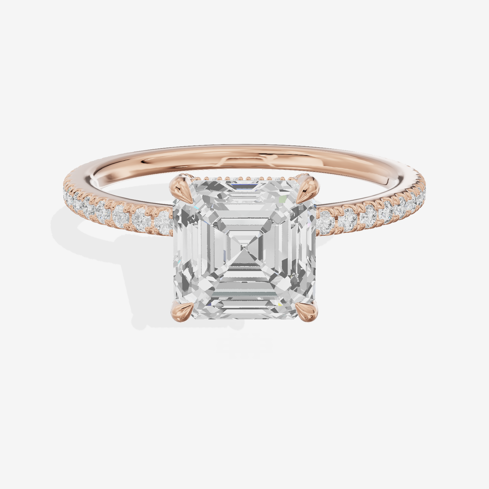 Lustrous Sincere Asscher Engagement Ring with Side Stones (1/3 ct. tw.) in 18K Rose Gold