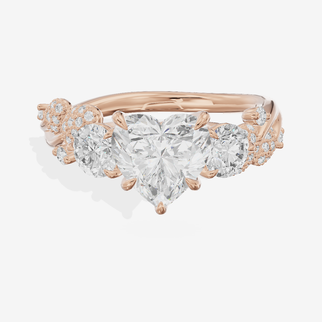 Classic Coeurine Three Stone Heart Engagement Ring (3/5 ct. tw.) in 14K Rose Gold