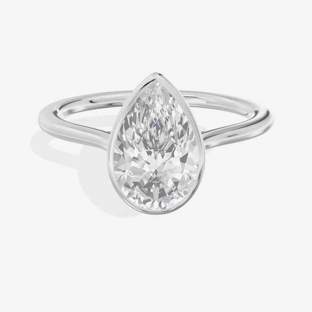 Petite Vowsae 1.5mm Pear Bezel Engagement Ring in 14K White Gold