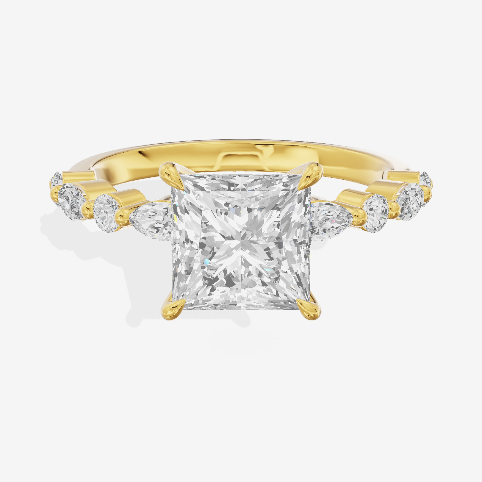 Lumera Cathedral Princess Engagement Ring with Side Stones (1/3 ct. tw.) in 18K Yellow Gold