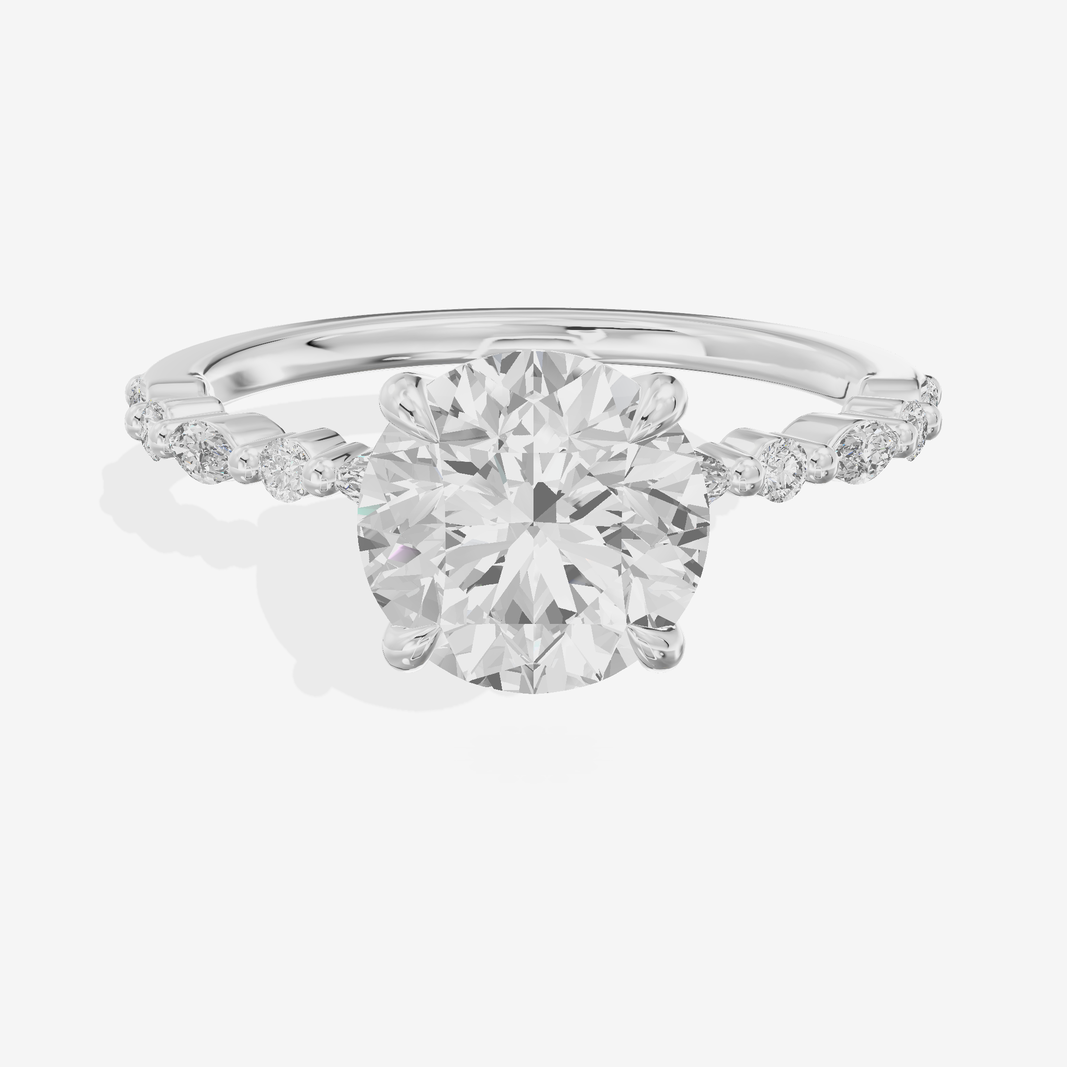 Lustrous Solea Round Engagement Ring with Side Stones (1/20 ct. tw.) in 18K White Gold