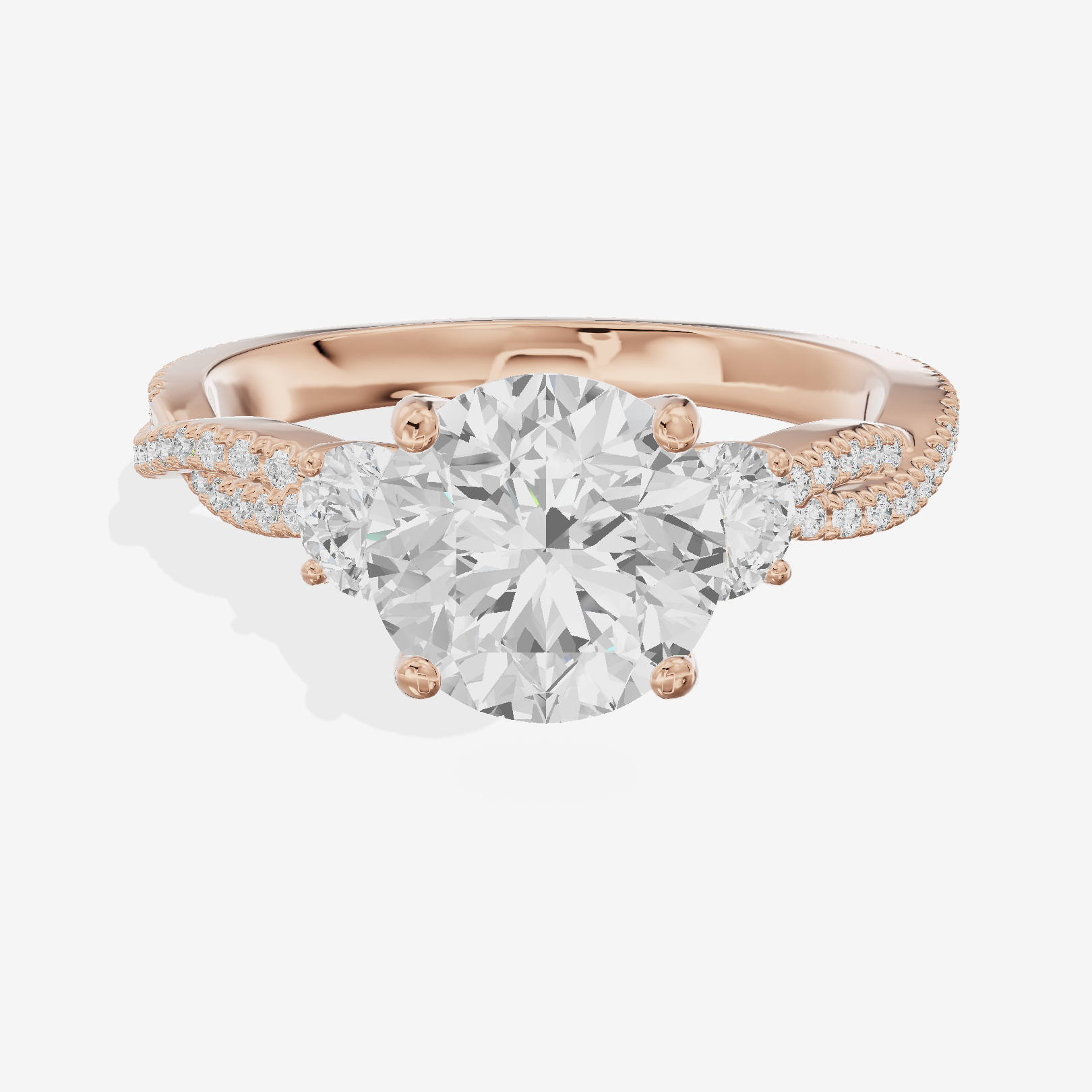 Petite Twine Three Stone Round Engagement Ring (1/2 ct. tw.) in 18K Rose Gold