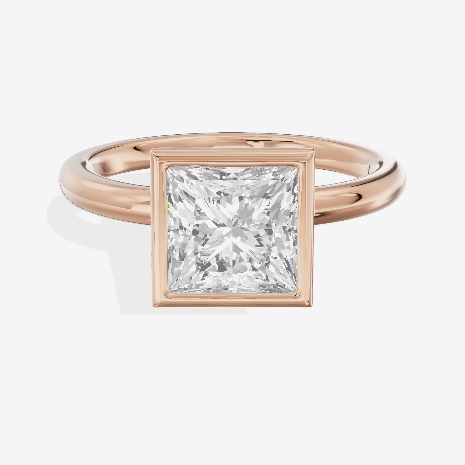 Tensare Bezel 2mm Princess Solitaire Engagement Ring in 18K Rose Gold
