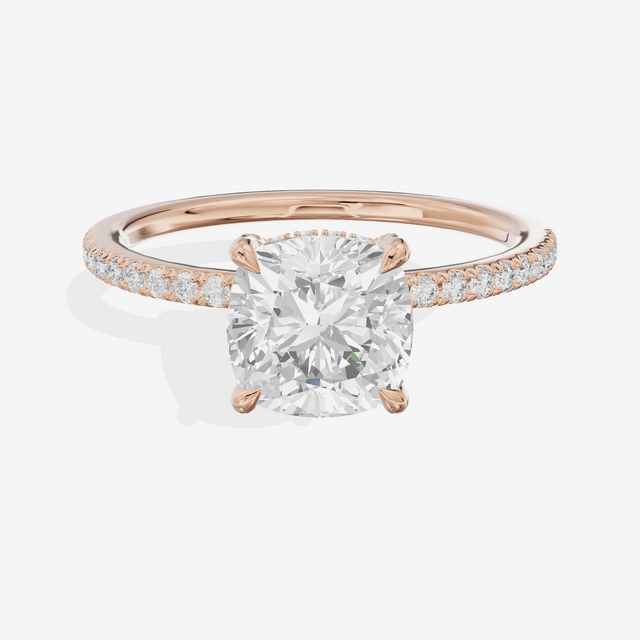 Bowed Sincere Cushion Engagement Ring with Side Stones (1/4 ct. tw.) in 18K Rose Gold