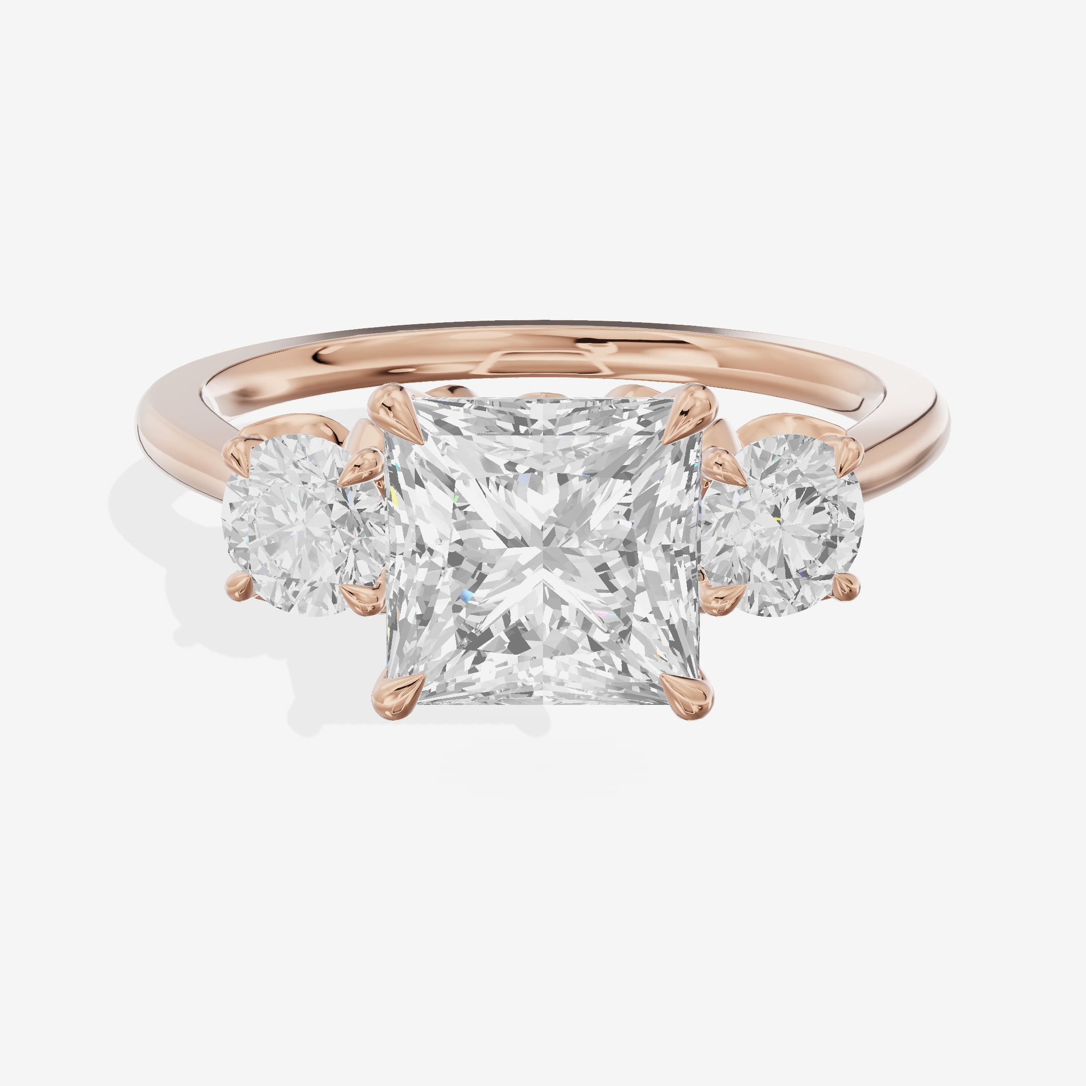 Modern Sincere Three Stone Princess Engagement Ring (1/2 ct. tw.) in 18K Rose Gold
