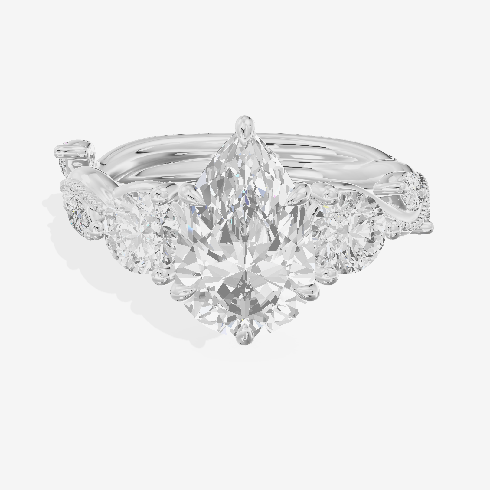 Vintage Belovae Pear Three Stone Engagement Ring (3/5 ct. tw.) in 18K White Gold