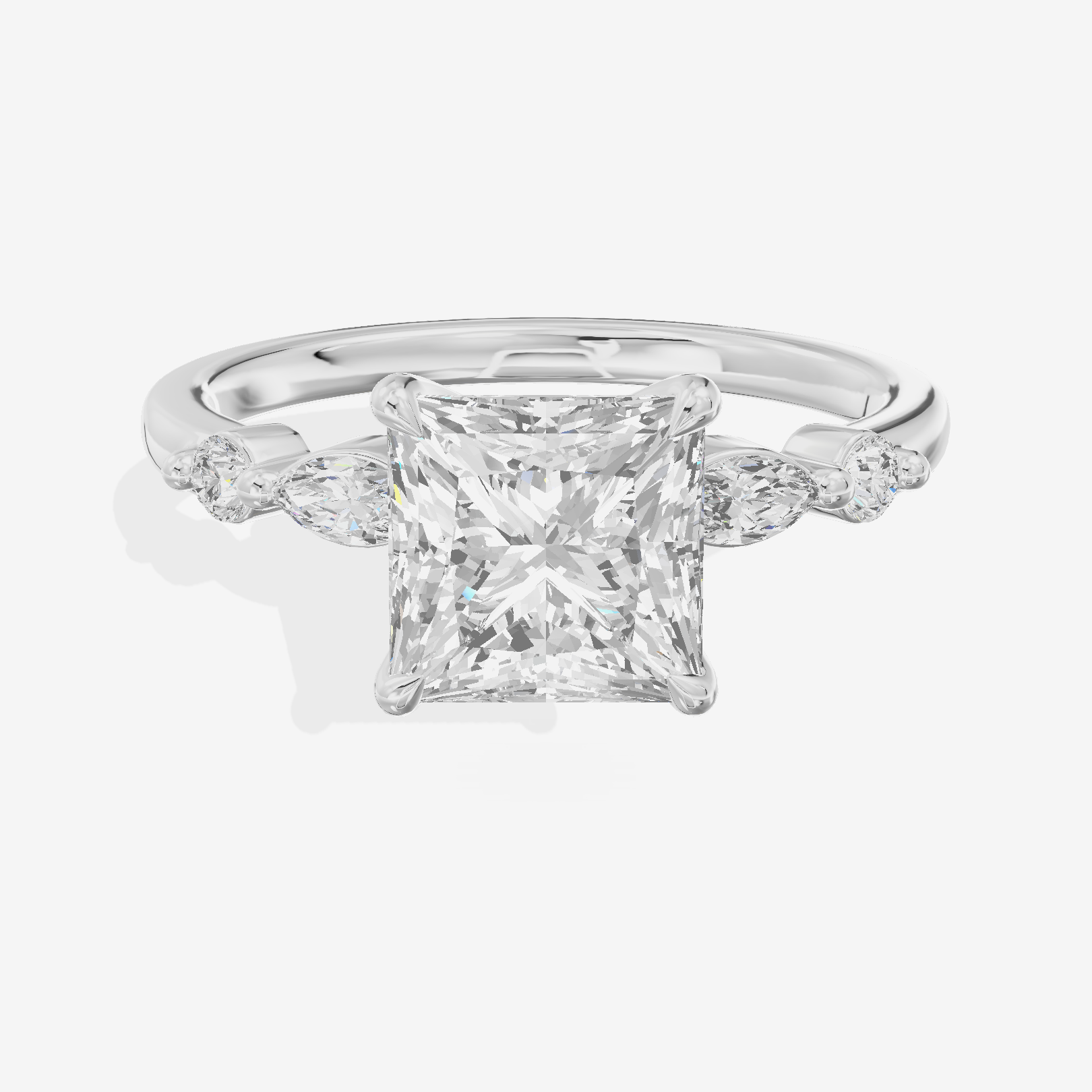 Eternal Promezza Princess Engagement Ring with Side Stones (1/6 ct. tw.) in 18K White Gold