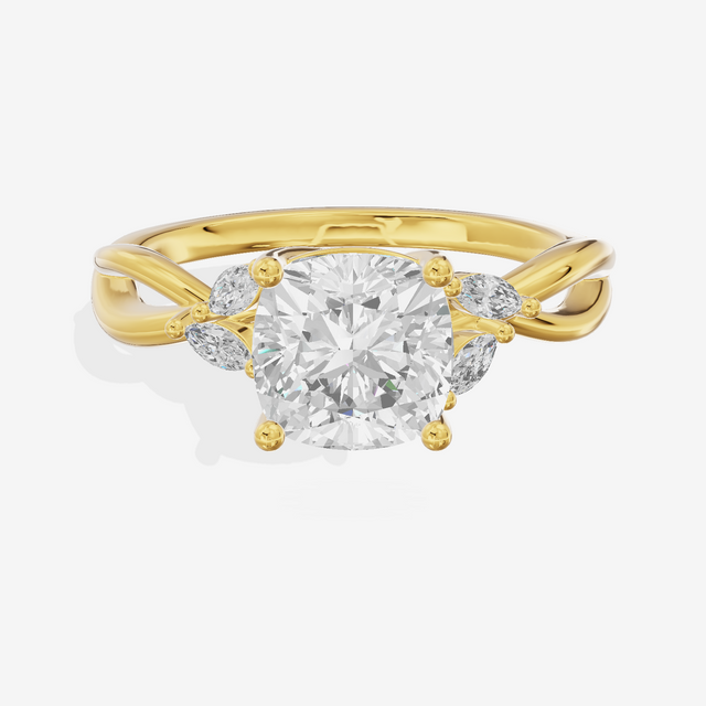 Vowsae Pavé Cushion Engagement Ring with Side Stones (1/8 ct. tw.) in 14K Yellow Gold