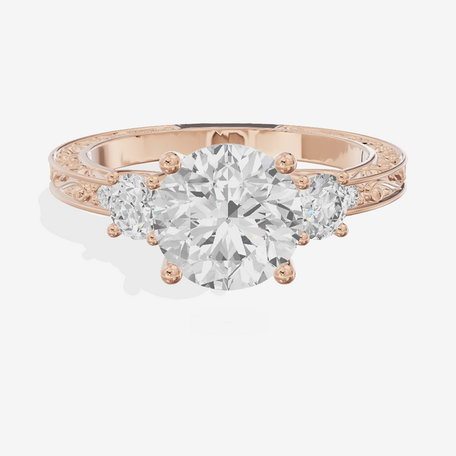 Triade Engraved Round Three Stone Engagement Ring (1/3 ct. tw.) in 14K Rose Gold