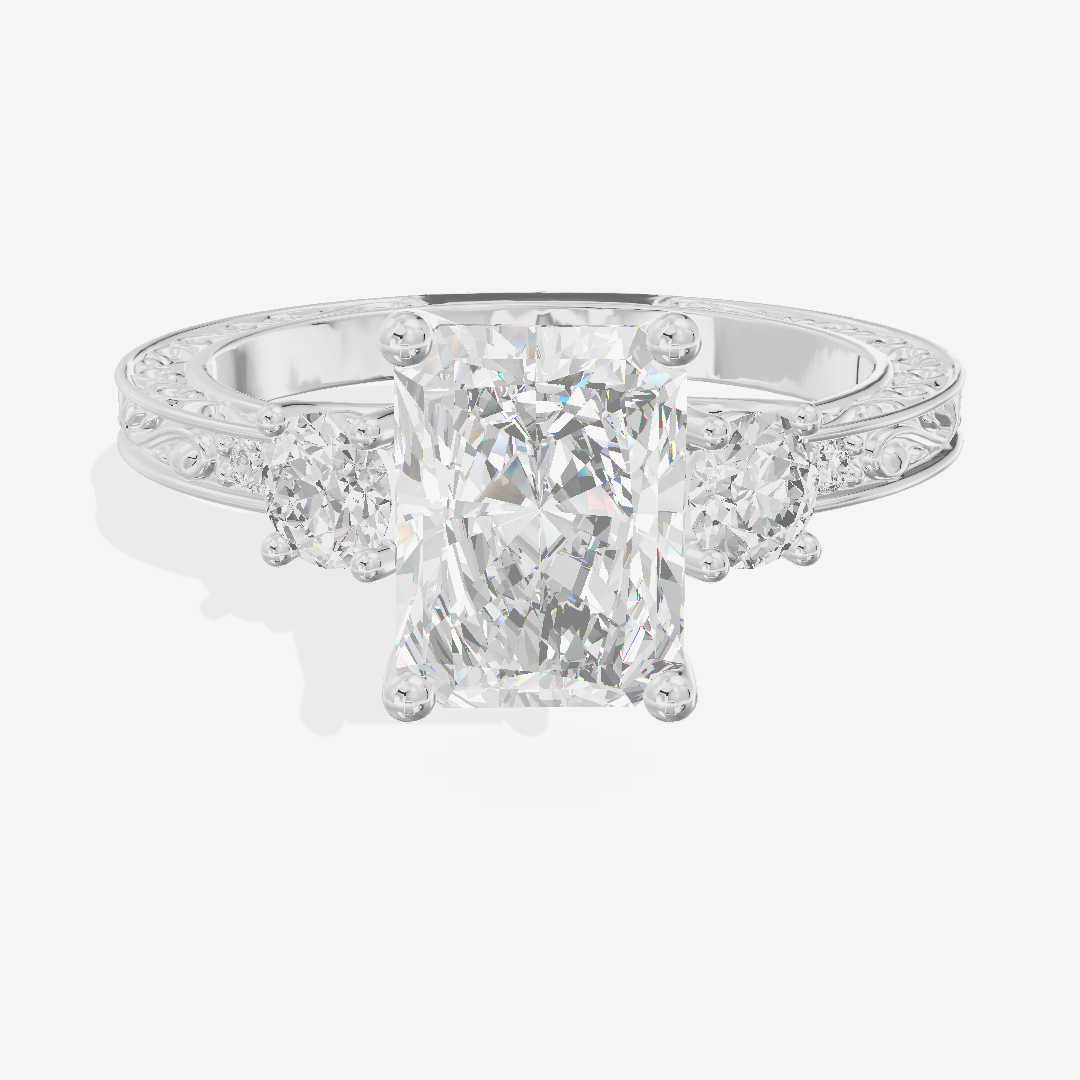 Triade Engraved Radiant Three Stone Engagement Ring (1/3 ct. tw.) in 14K White Gold
