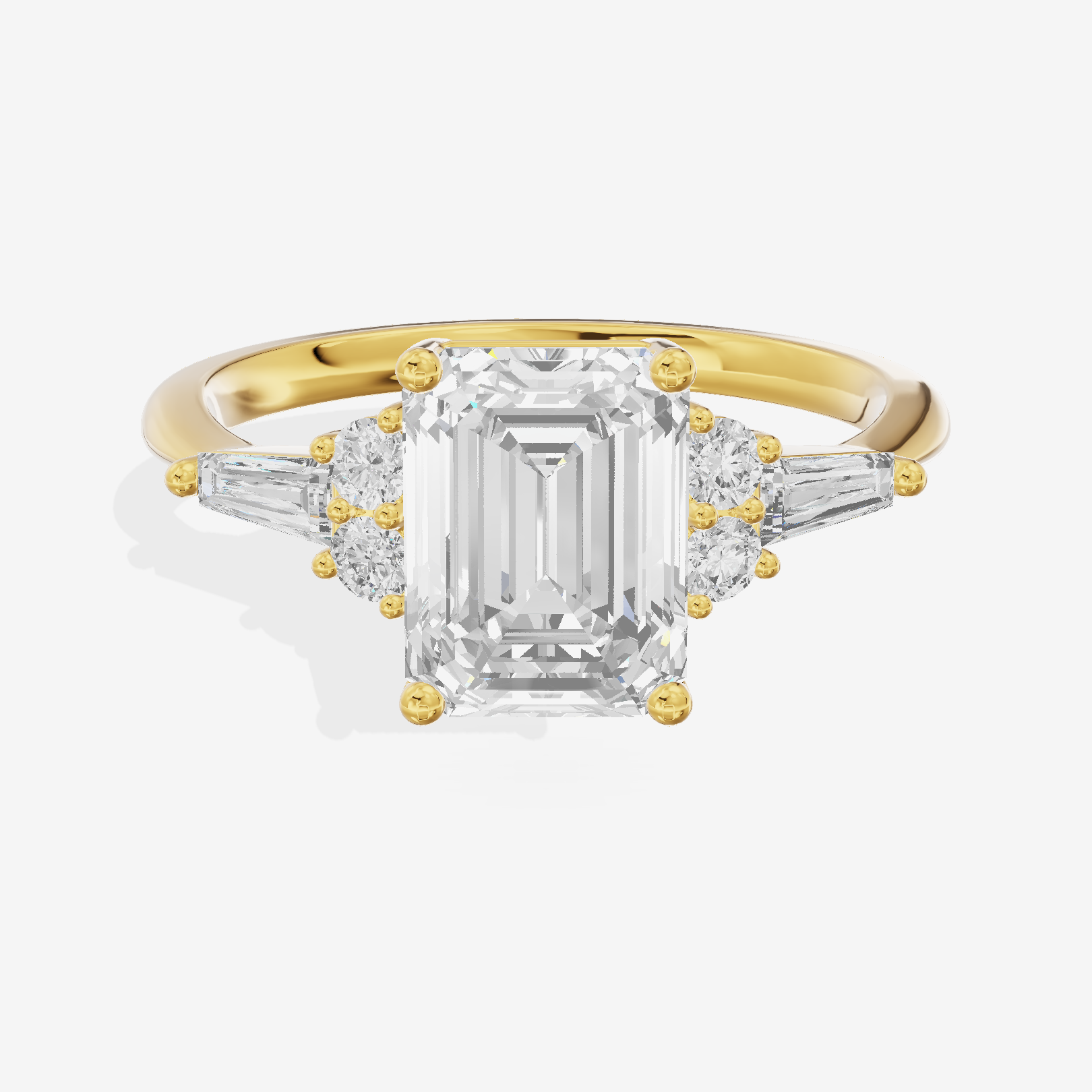 Grand Liviana Emerald Engagement Ring with Side Stones (1/10 ct. tw.) in 18K Yellow Gold