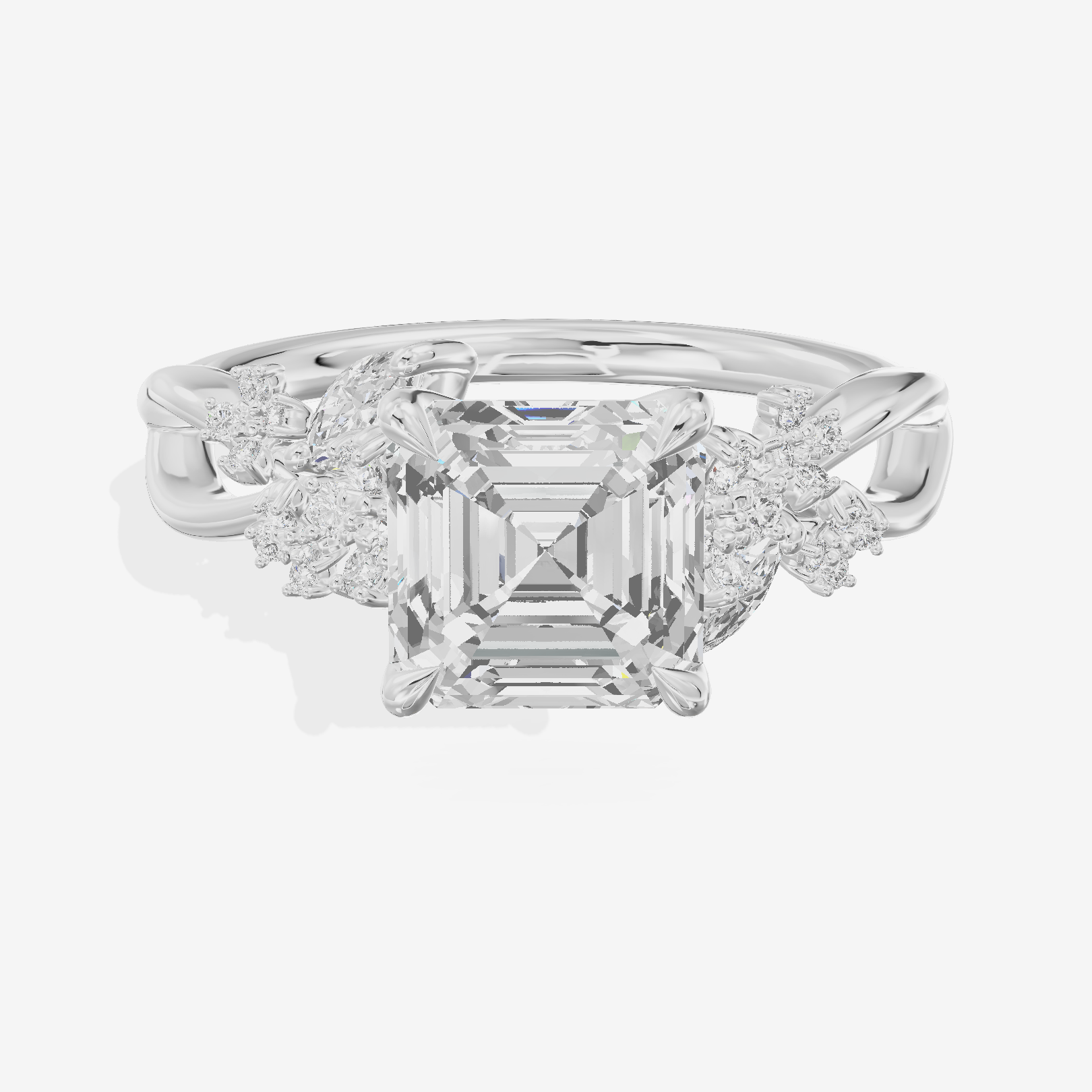 Lightwoven Pavé Asscher Engagement Ring with Side Stones (1/8 ct. tw.) in Platinum