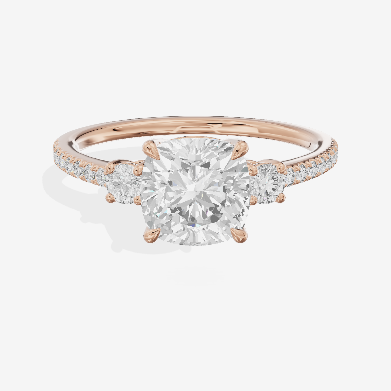 Mirth Three Stone Cushion Engagement Ring (1/4 ct. tw.) in 14K Rose Gold