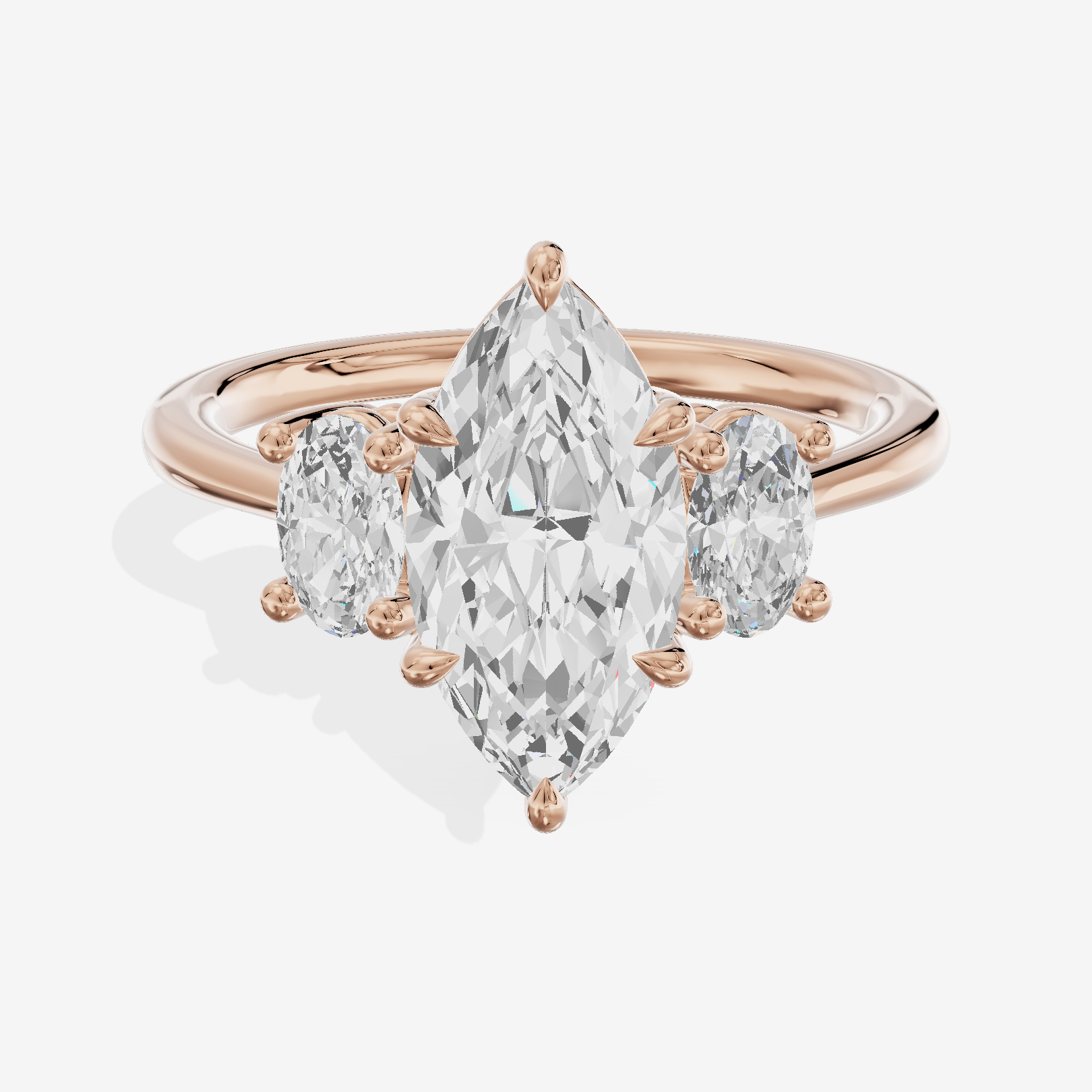 Modern Coeurine Three Stone Marquise Engagement Ring (1/2 ct. tw.) in 18K Rose Gold