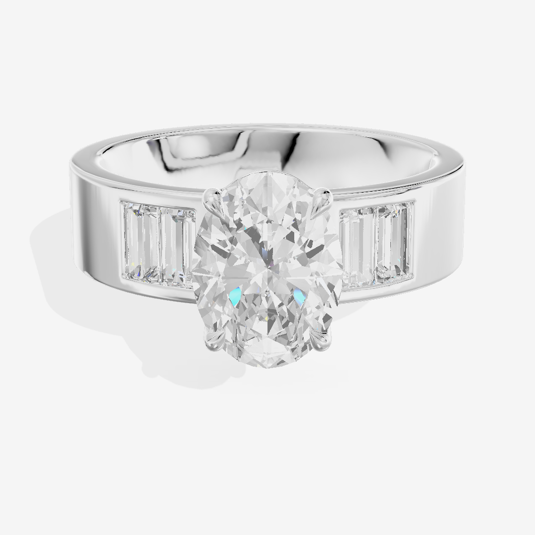 Grand Sincere Oval Engagement Ring with Side Stones (3/5 ct. tw.) in 18K White Gold