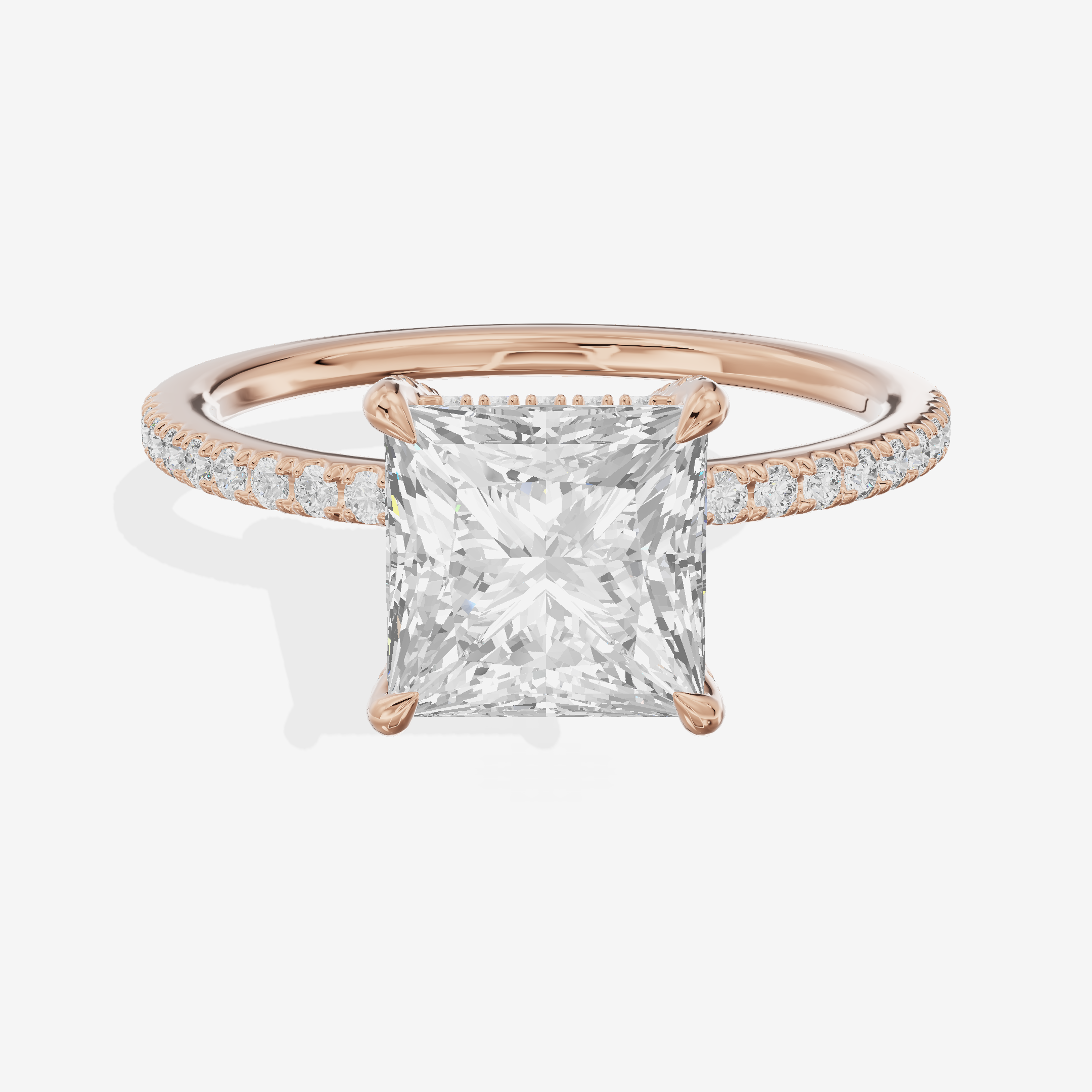 Bowed Sincere Princess Engagement Ring with Side Stones (1/4 ct. tw.) in 18K Rose Gold