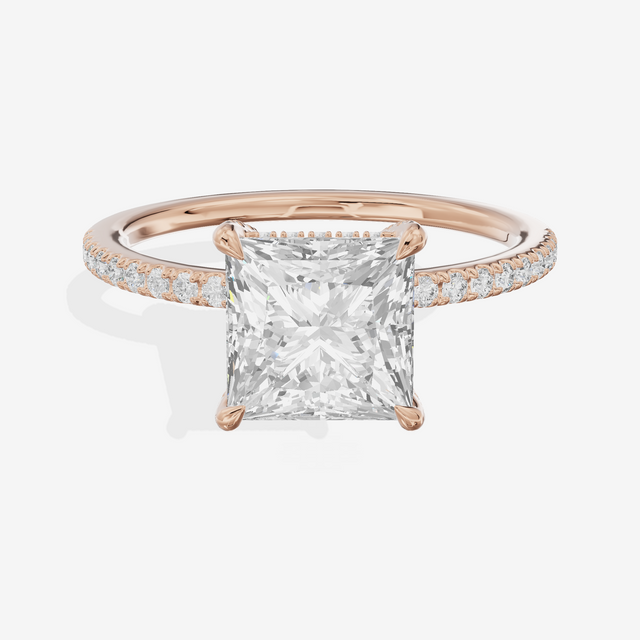 Bowed Sincere Princess Engagement Ring with Side Stones (1/4 ct. tw.) in 18K Rose Gold